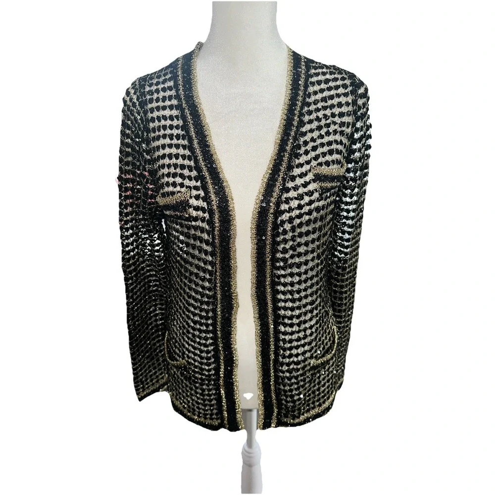 Rush By Rosanna Black Gold Metallic Cardigan SIZE Medium - Picture 10 of 10